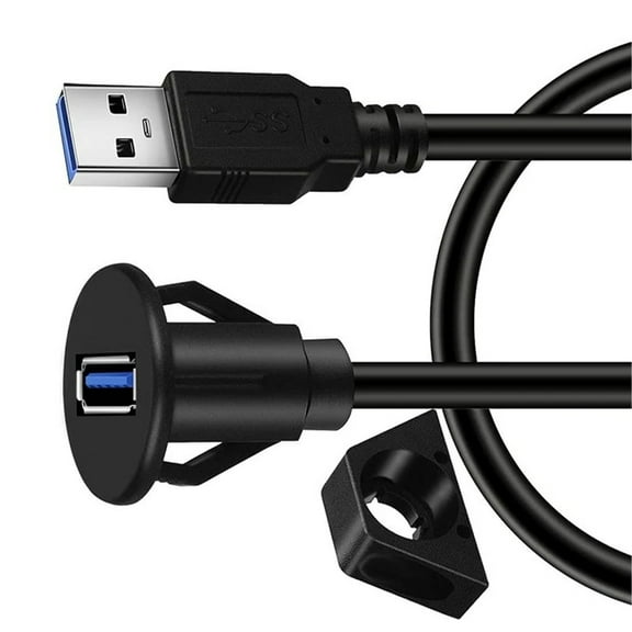 1m USB3.0 Extension Cable with Plush Panel Mount Stand for Car Boats Male to Female Connection Cord Data Wire Line