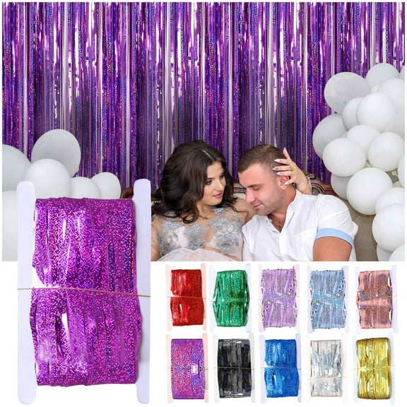 1m x 1m Shimmer Foil Curtain Backdrop, Metallic Rain Streamer for Birthday and Wedding Party Photo Displays