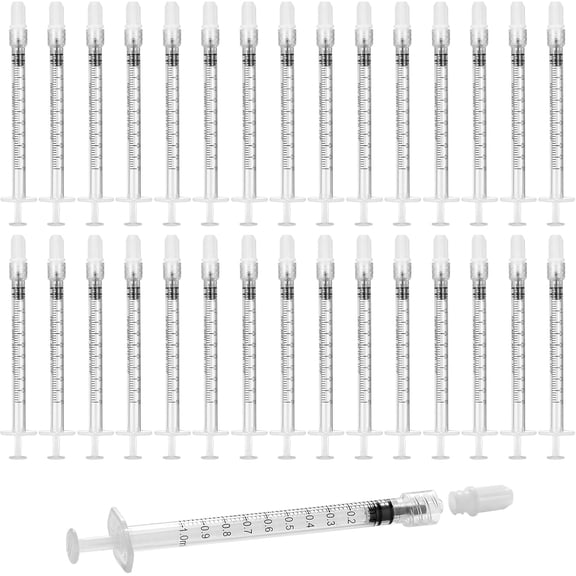 1mL Luer Lock Syringe with Cap - Without Needle - Leak-Proof Accurate Measurement - 1cc luer lock syringe for Lab Use and Home Care (30 pack)