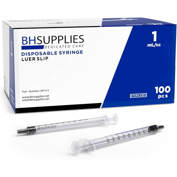 1mL Luer Slip Tip Syringes (No Needle) - Sterile, Individually Wrapped - 100 Syringes
