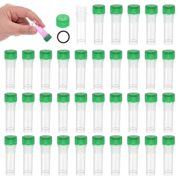 1mL Plastic Test Tubes 36Pcs Frozen Test Tube Graduated Vial Container Storage Screw Cap for Lab Laboratory Science, Green Clear
