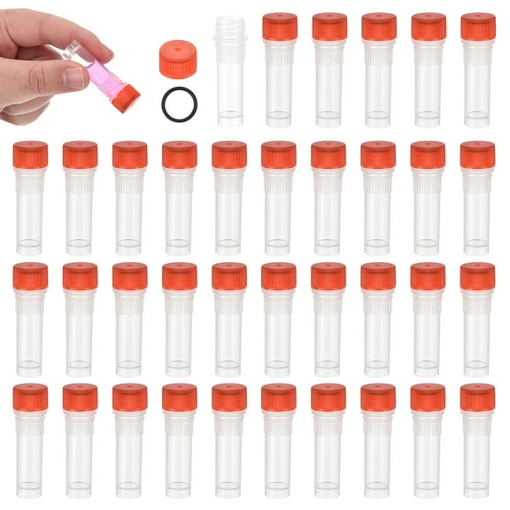1mL Plastic Test Tubes 36Pcs Frozen Test Tube Graduated Vial Container Storage Screw Cap for Lab Laboratory Science, Red Clear