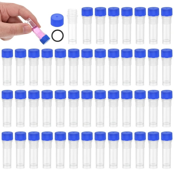 1mL Plastic Test Tubes 48Pcs Frozen Test Tube Graduated Vial Container Storage Screw Cap for Lab Laboratory Science, Blue Clear