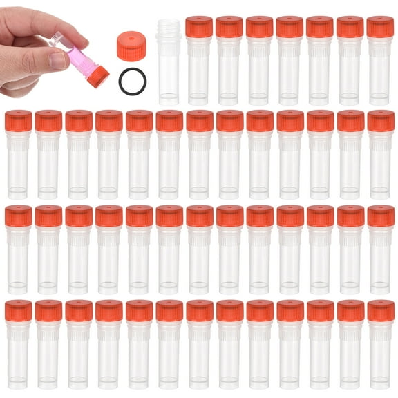 1mL Plastic Test Tubes 48Pcs Frozen Test Tube Graduated Vial Container Storage Screw Cap for Lab Laboratory Science, Red Clear