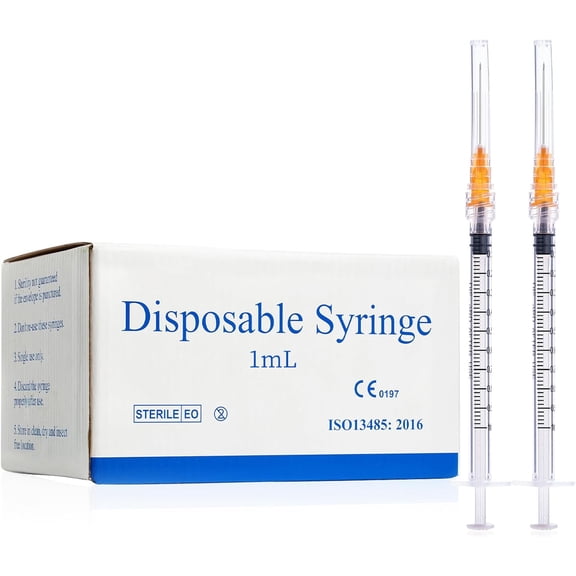1ml 25G 1inch Syringe with Needle, Sterile Disposable Packaging. (100)