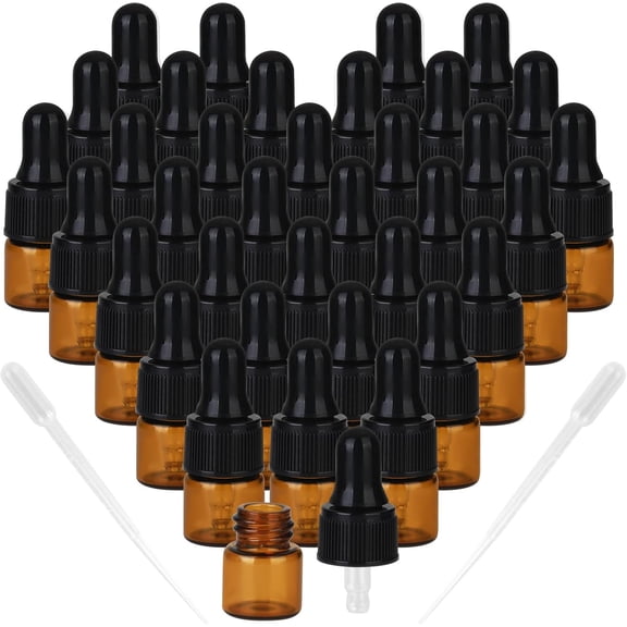 1ml Amber Glass Dropper Sample Bottles, Serum Travel Containers Cuticle Oil Bottles for Essential Oils, Tinctures, Perfumes Cosmetics Liquids Aromatherapy Lab