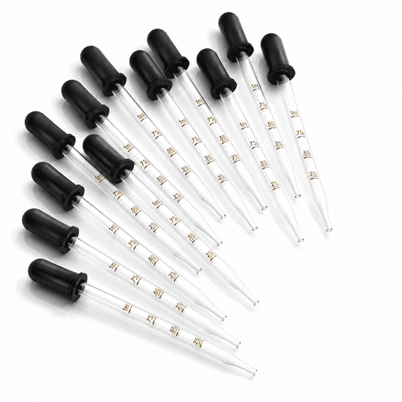 1ml Graduated 12/pack Glass Dropper Pipette with Rubber Cap Medicine Eye
