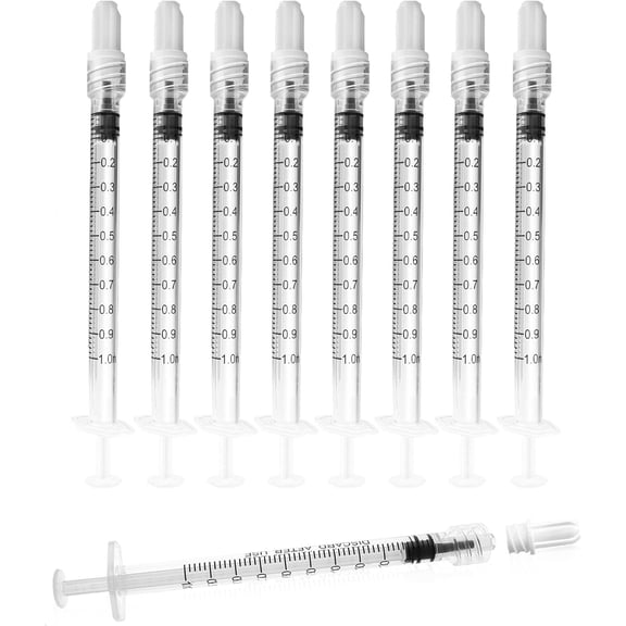 1ml Luer Lock Syringe without Needle - 1cc Plastic Syringes, Sterile, Individually Sealed, Pack of 100