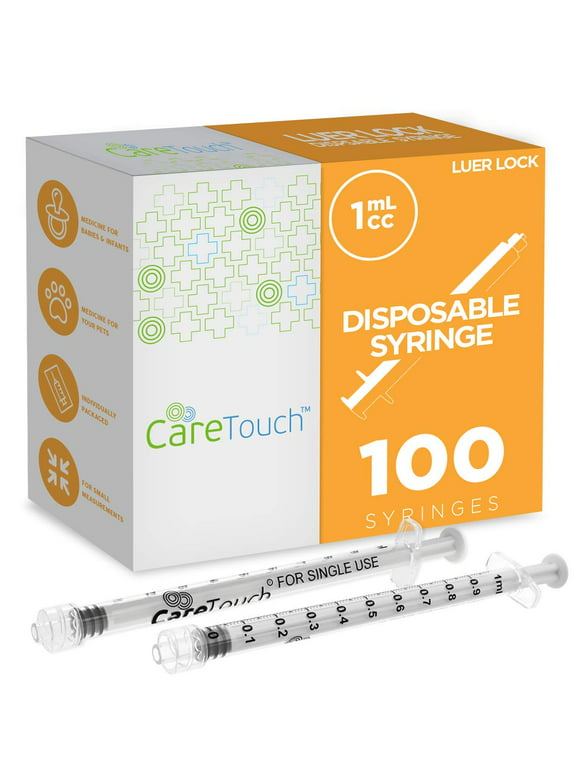 1ml Syringe Only with Luer Lock Tip - 100 Syringes Without a Needle by Care Touch - Great for Medicine, Feeding Tubes, and Home Care