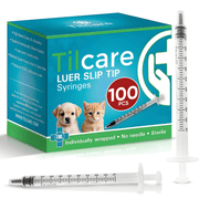 1ml Syringe Without Needle Luer Slip 100 Pack by Tilcare - Sterile Plastic Medicine Syringe for Children, Pets or Adults   Latex-Free Syringes for Glue and Epoxy