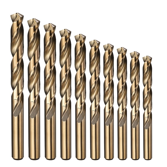 1mm-10mm Drill Bit Set, Jobber Straight Shank Bits Kit M2 High-Speed Steel for Metal Steel Wood 135 Degree Split Point Gold Finish - 10 Pack
