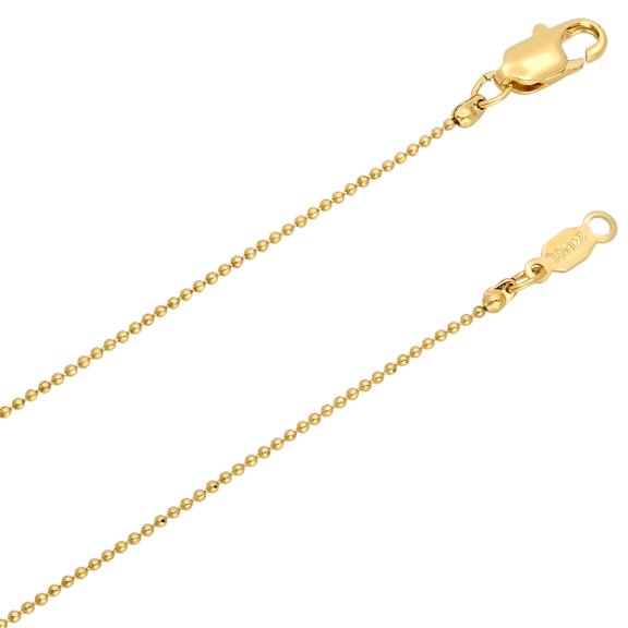 1mm 14k Yellow Gold Plated Ball Military Choker Chain Necklace, 16 inches + Gift Box