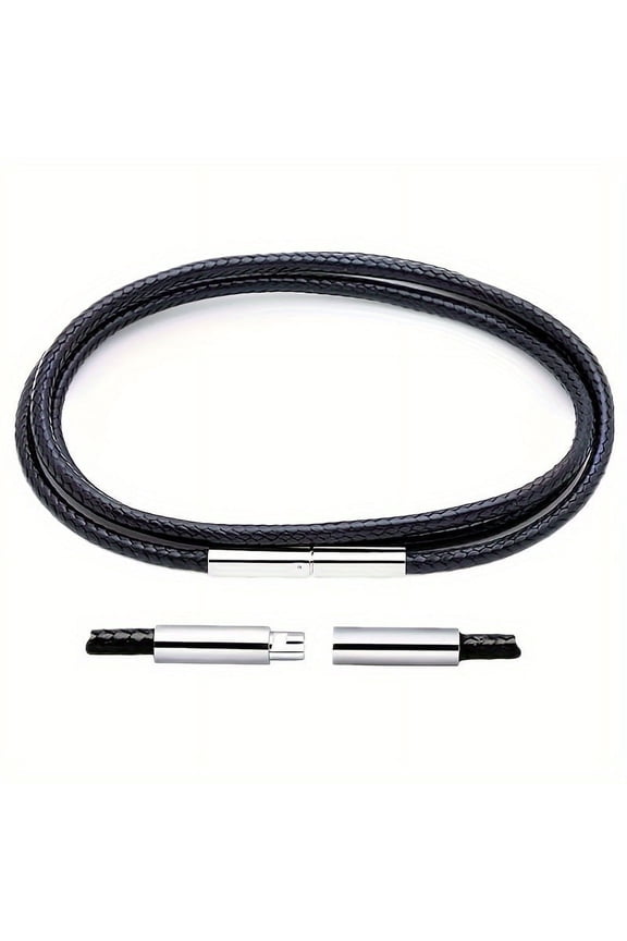 1mm-3mm Wax Cord Choker Necklace, Stainless Steel Clasp Thin 16"-32"Mens Necklace,24 Inches-3mm Wide-Black
