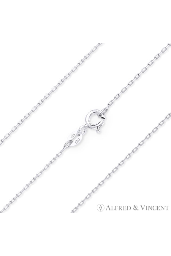 1mm D-Cut Anchor Cable Link Chain Necklace in .925 Sterling Silver w/ Rhodium