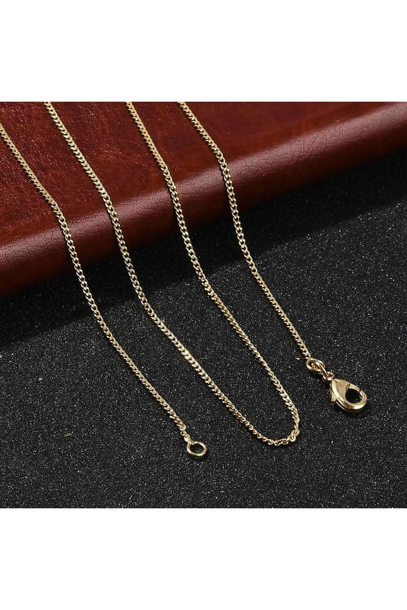 1mm Rack Plating Brass Curb Chain Necklaces for Women Men Cadmium Free 901 Stainless Steel Clasp Long-Lasting Plated Real 18K golden Plated 19.29 inch