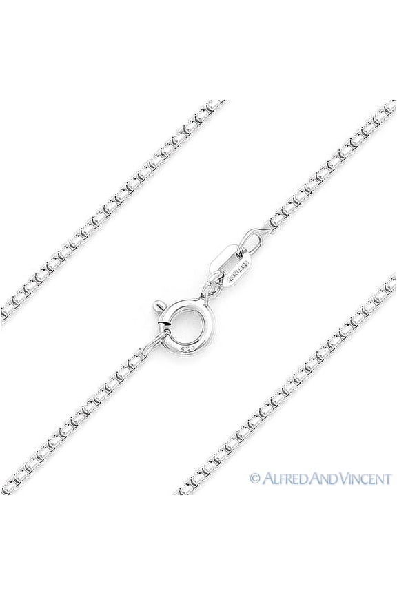 1mm Rounded Mirror-Box Link Italian Chain Necklace in .925 Sterling Silver w/ Rhodium