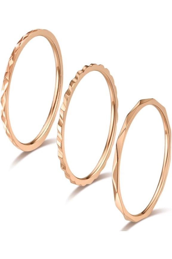 1mm Single Ring 3-Piece Set – Stacked Titanium Steel Rings for Women – Minimalist & Elegant Combination