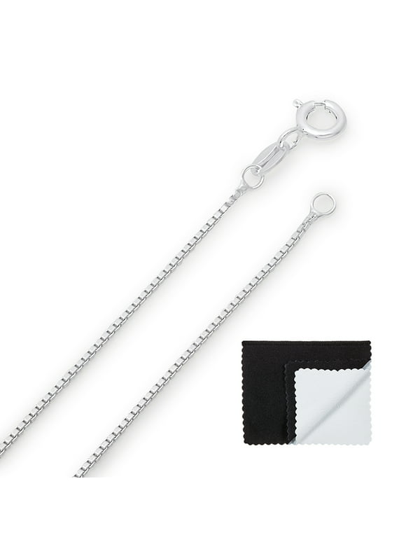 1mm Solid .925 Sterling Silver Square Box Chain Necklace, 22 inches