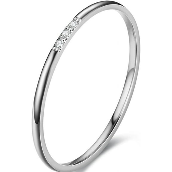 1mm Stainless Steel Thin Stackable Three Stones Eternity Wedding Band Ring