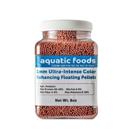 1mm Ultra-Intense Color Enhancing Floating Pellets for Discus, Cichlids, All Tropicals, Koi and Pond Fish…8oz Small Jar