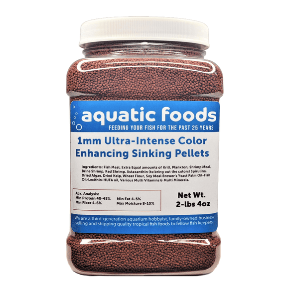 1mm Ultra-Intense Red Color Enhancing Sinking Pellets for Shrimp, Snails, Crayfish, Catfish, All Bottom Fish, Small Discus, Cichlids Community Fish, All Tropical and Pond Fish 2-lb 4oz Med Jar