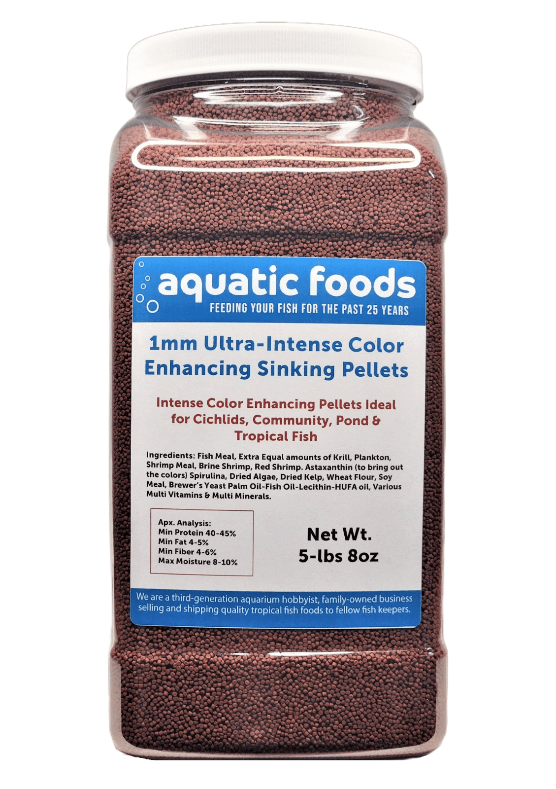1mm Ultra-Intense Red Color Enhancing Sinking Pellets for Shrimp, Snails, Crayfish, Catfish, All Bottom Fish, Small Discus, Cichlids Community Fish, All Tropical and Pond Fish…5-lb 8oz Lg Jar