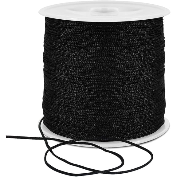 1mm x 100 Yards Black Nylon Cord Satin String for Bracelet Jewelry Making Rattail Macrame Trim Cord Necklace Bulk Beadin