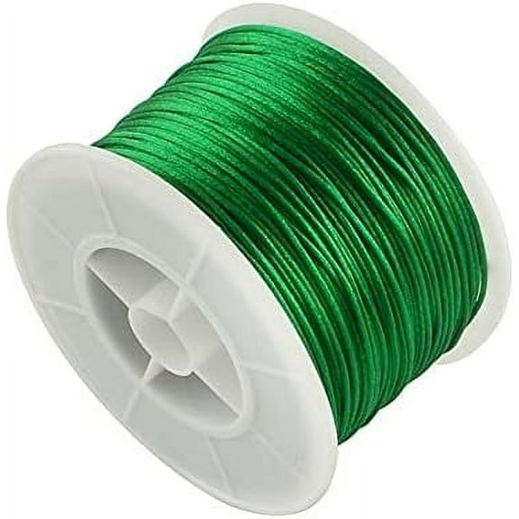 1mm x 100 Yards Green Nylon Cord Satin String for Bracelet Jewelry Making Rattail Macrame Trim Cord Necklace Bulk Beading Thread Chinese Knot Craft