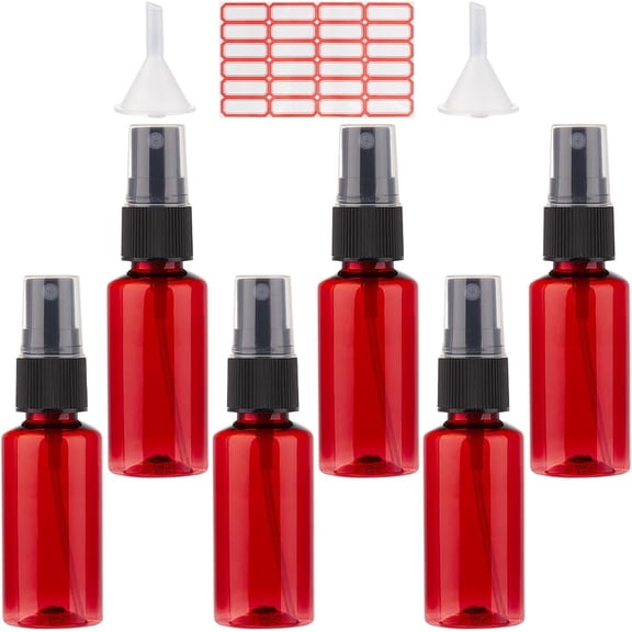 1oz/30ml Mini Spray Bottle 8Pcs Amber Empty Fine Mist Plastic Fragrance Perfume Bottle No Leak Travel Bottle Set Small Refillable Liquid Containers with 2pcs Funnels and 24pcs Labels