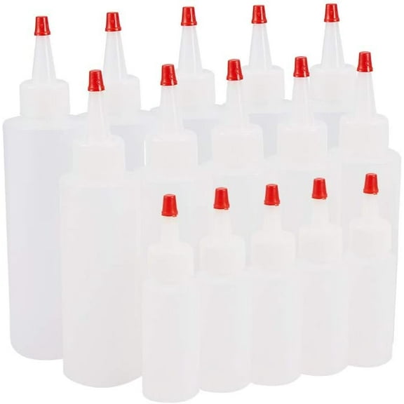 1oz 4oz 6oz 15 Pack Plastic Squeeze Bottles with Red Tip Caps for Crafts Art Glue Multi Purpose