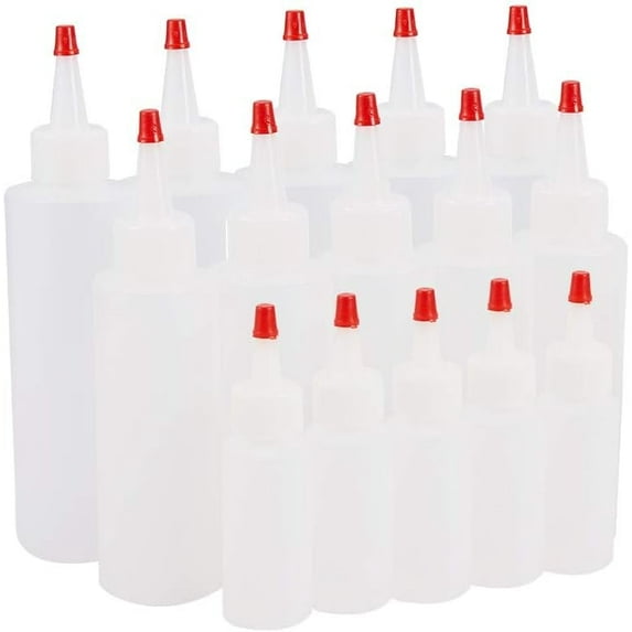 1oz 4oz 6oz 15 Pack Plastic Squeeze Bottles with Red Tip Caps