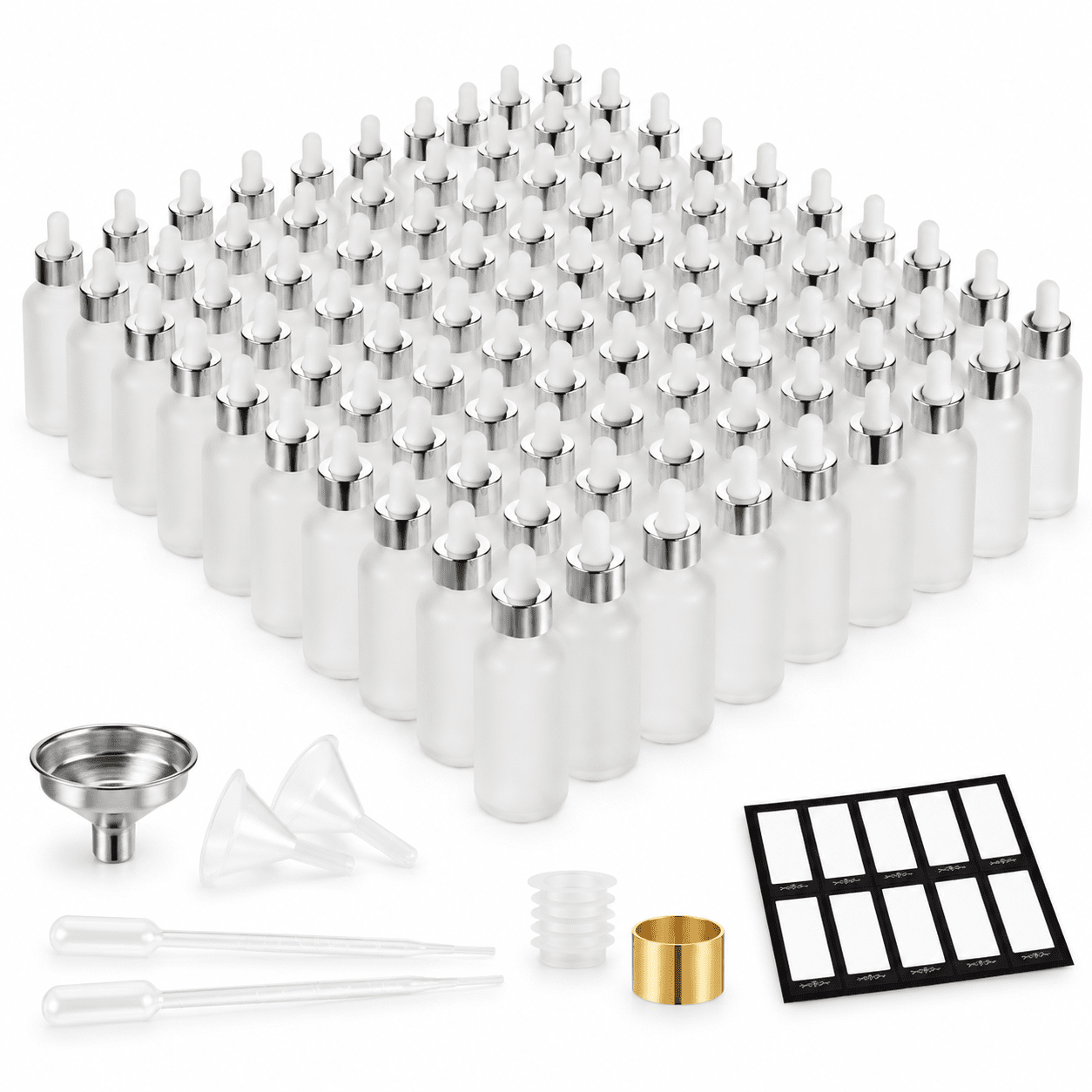 Fuunels 1oz Frosted Glass Dropper Bottles, 99 Pack with Leakproof Caps, Funnels ...