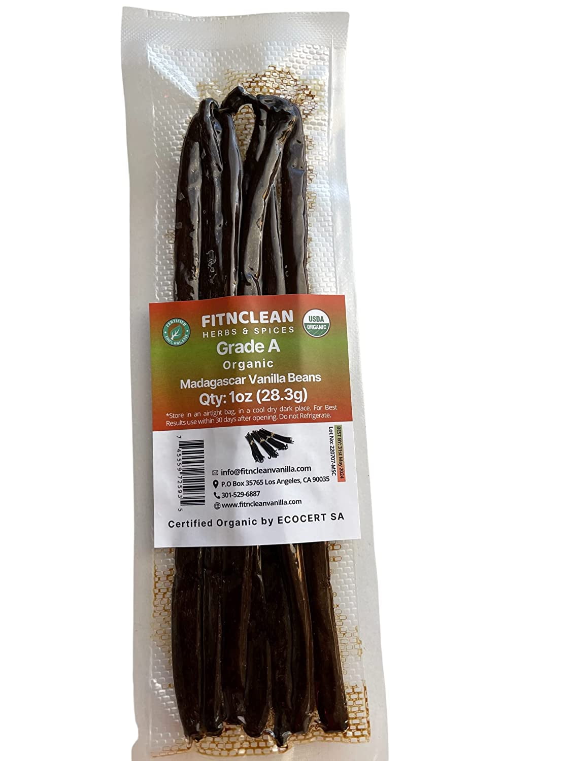 1oz Organic Madagascar Bourbon Vanilla Beans Grade A, Certified USDA