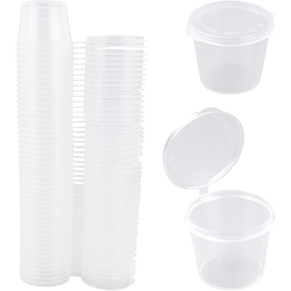 1oz Small Containers With Lids, 25ml Small Sauce Pots Plastic Pots Reusable Jelly Pots For Sauce Dips Salads