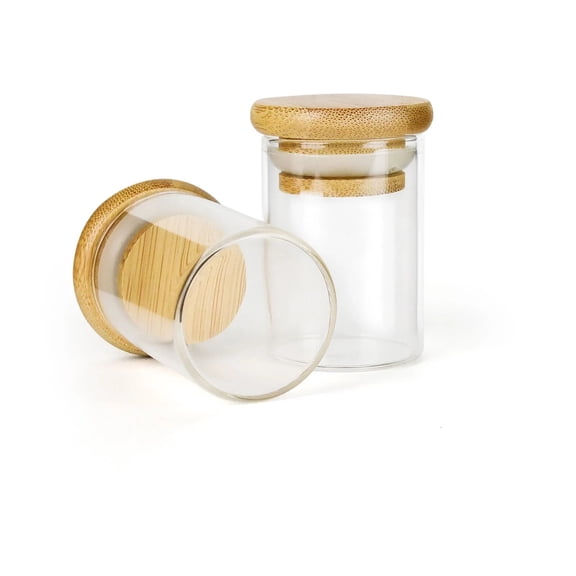 1oz Wood Lid Suction Glass Jars - 1 Gram - 200 Count