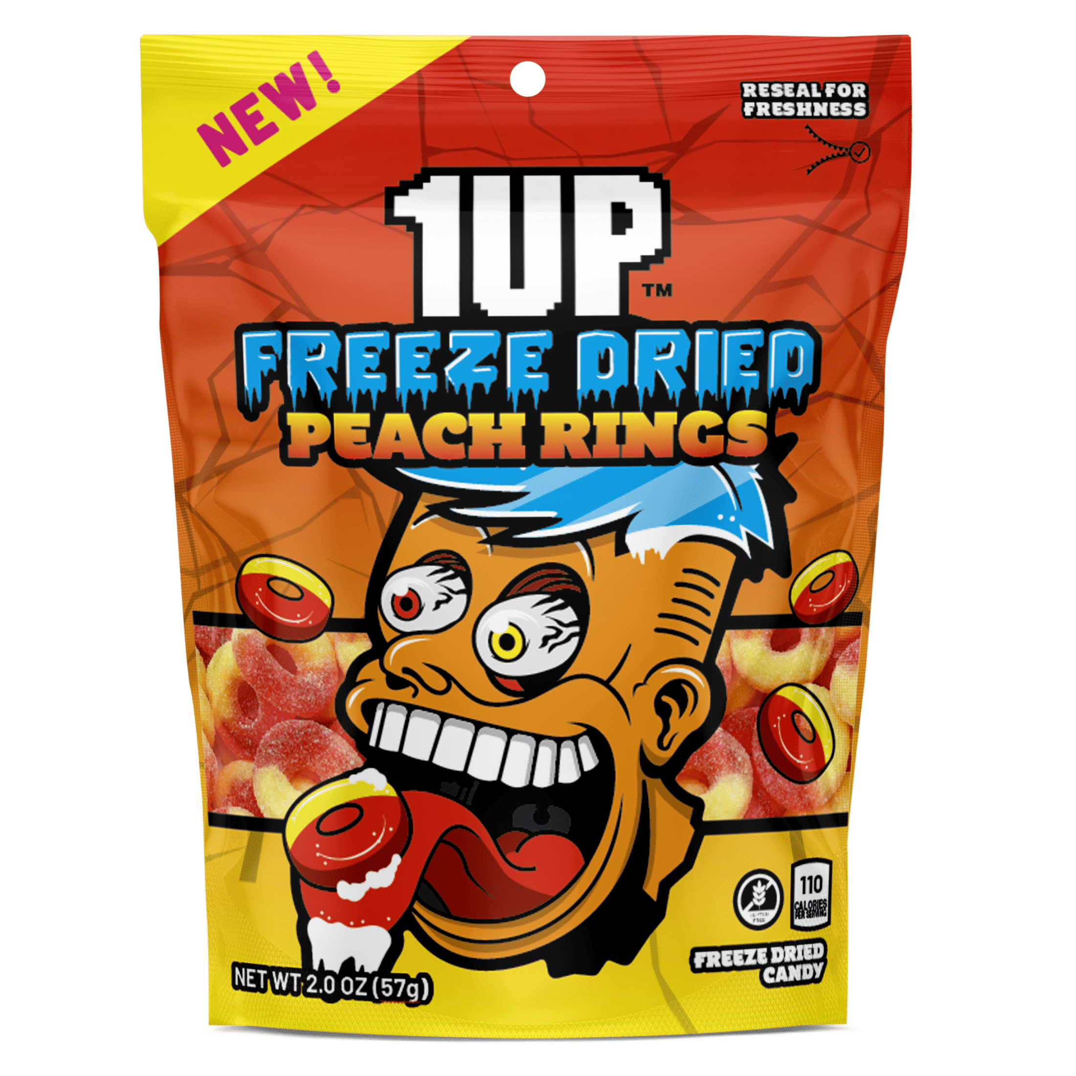1pack,1UP Freeze Dried Peach Rings, 2.0 OZ Resealable Bag