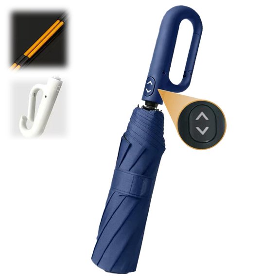 1pack Buckle Windproof Reinforced Umbrella 41", Automatic Open Close Compact Folding Travel Umbrella with Carabiner Handle, Waterproof