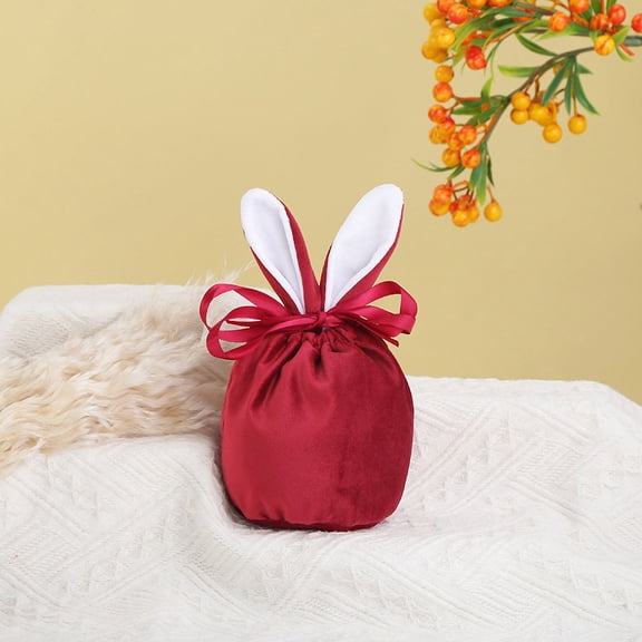 1pack Easter Candy Gift Bags for Baby,Velvet Bunny Easter Treat Bags,Easter Egg Hunt Bags,Easter Drawstring Goodie Gift Bags for Baby Party Supplies