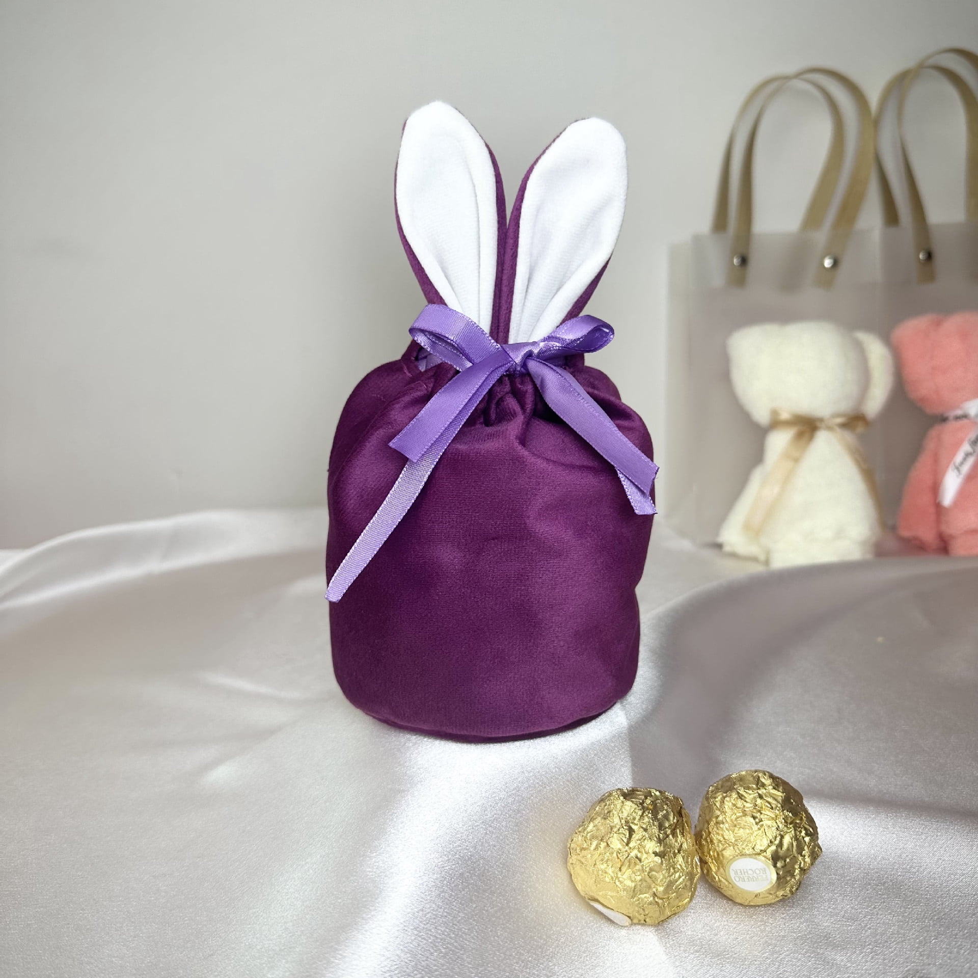 1pack Easter Candy Gift Bags for Baby,Velvet Bunny Easter Treat Bags ...