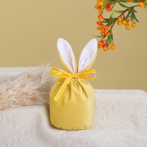 1pack Easter Candy Gift Bags for Baby,Velvet Bunny Easter Treat Bags,Easter Egg Hunt Bags,Easter Drawstring Goodie Gift Bags for Baby Party Supplies