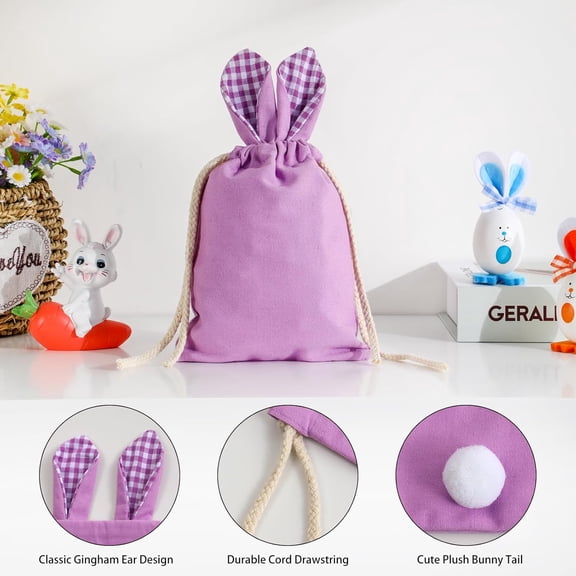 1pack Easter Candy Gift Bags for Baby,Velvet Bunny Easter Treat Bags,Easter Egg Hunt Bags,Easter Drawstring Goodie Gift Bags for Baby Party Supplies