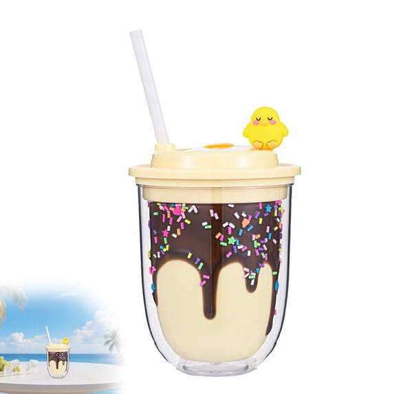 1pack Ice Cream-Shaped Cups with Straws, Holds 14 oz, BPA Free Plastic, Birthday Party Supplies, Multi-Color