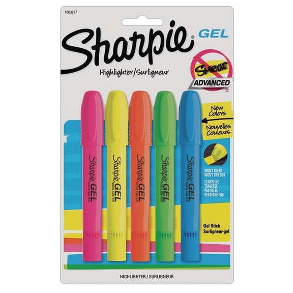1 pc, Sharpie Gel Highlighter Set, Gel Stick, Non Smearing PK5