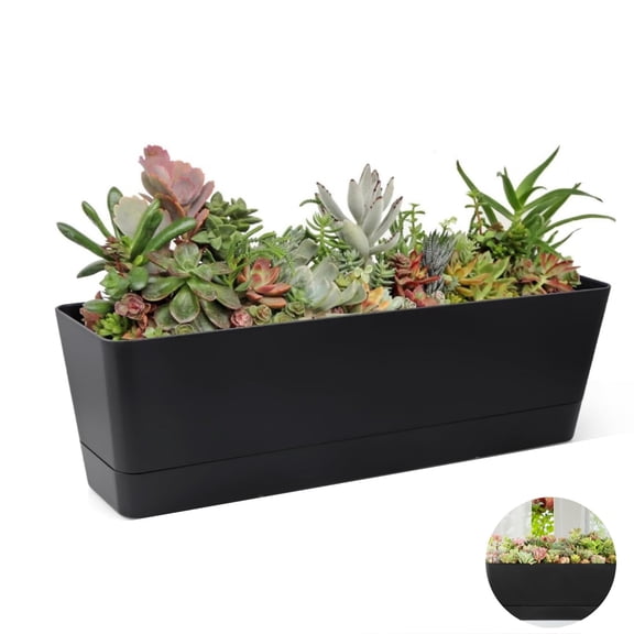 1pack Vegetable Planter,12x3.8x4.6In Plastic Rectangle Pot for Vegetable,Yahome Black Reusbale Cactus Flower Pot for Succulent Cactus