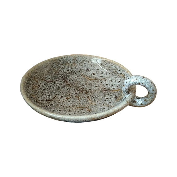 1pack Vintage Ceramic Candle Holders with Handle, Round Farmhouse Ceramic Plate Tray,Sage Holder for Burning,Incense Holder for Meditation Room Home Decor