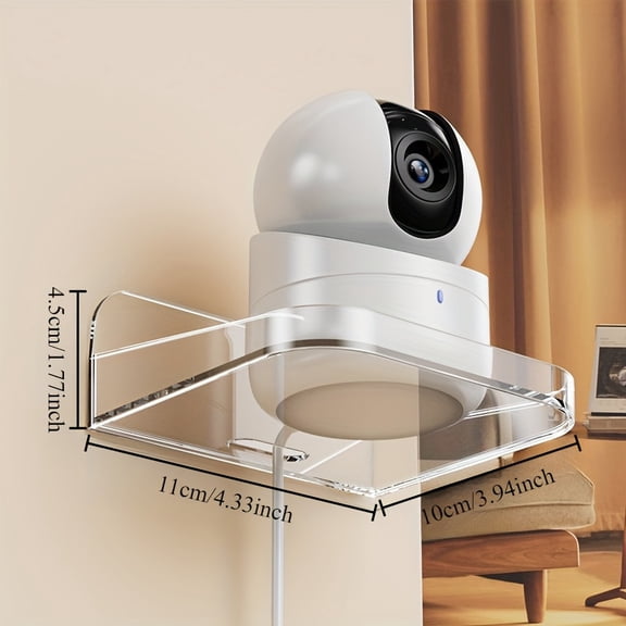 1pack Wall Mount Floating Camera Shelf, Baby Monitor Holder Punch-Free Wall Bracket Pet Monitor Camera Indoor, Clear Mini Self-Adhesive Shelf for Speaker and Succulents