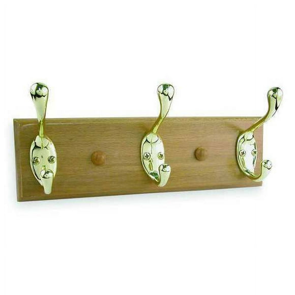 1pack ZoroSelect 1XNH7 Coat and Garment Rack, 3 Hook, Brass, 10 In