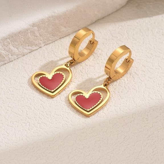 1pair 1Pair Stainless Steel Heart Hoop Earrings Golden 34x14mm Stylish with Red for Men Women Red DIY