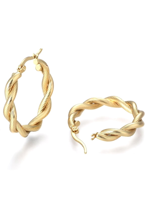 1pair 304 Stainless Steel Hoop Earrings Hypoallergenic Ring Design Golden Rope Hoop Earrings Women Fashion Trendy Jewelry Gift For Him