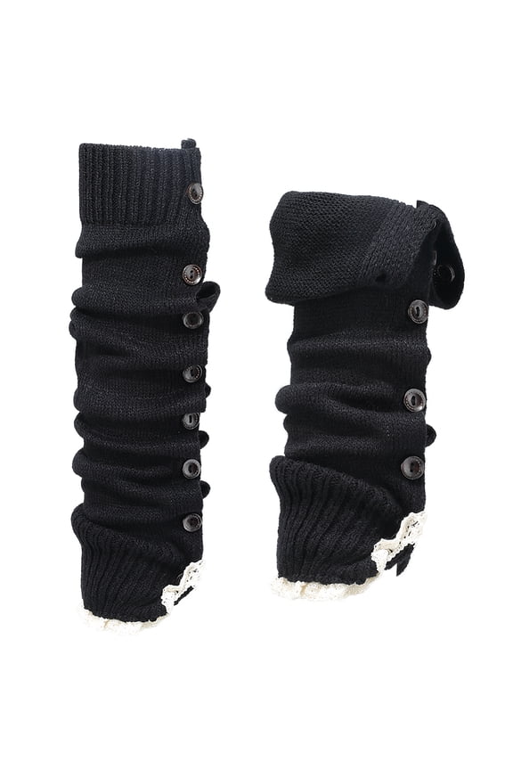 1pair Acrylic Fiber Knit Socks with Button Leg Warmers for Women Girl Black 480x125x1.6mm